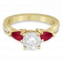 Round Diamond & Pear Ruby Gemstone Engagement Ring 14k Yellow Gold (1.79ct)