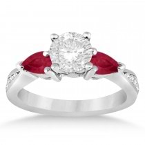Round Diamond & Pear Ruby Gemstone Engagement Ring 18k White Gold (1.79ct)