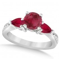 Diamond & Pear Cut Ruby Engagement Ring 14k White Gold (1.79ct)