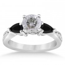 Round Salt & Pepper & Pear Black Diamond Engagement Ring 18k White Gold (1.29ct)