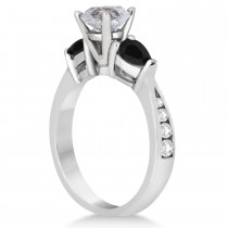 Round Salt & Pepper & Pear Black Diamond Engagement Ring 18k White Gold (1.29ct)