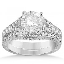 Antique Style Art Deco Diamond Bridal Set 18k White Gold (0.53ct)