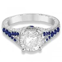 Antique Art Deco Blue Sapphire Engagement Ring 18k White Gold (0.33ct)