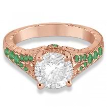 Antique Style Art Deco Emerald Engagement Ring 14k Rose Gold (0.33ct)