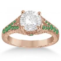 Antique Style Art Deco Emerald Engagement Ring 18k Rose Gold (0.33ct)