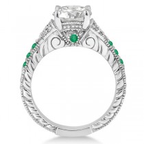 Antique Style Art Deco Emerald Engagement Ring 18k White Gold (0.33ct)