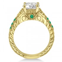 Antique Style Art Deco Emerald Engagement Ring 18k Yellow Gold (0.33ct)