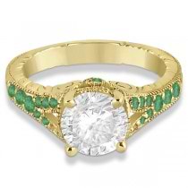 Antique Style Art Deco Emerald Engagement Ring 18k Yellow Gold (0.33ct)