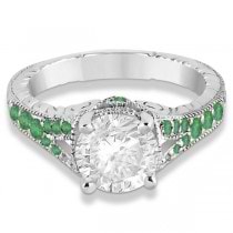 Antique Style Art Deco Emerald Engagement Ring Palladium (0.33ct)