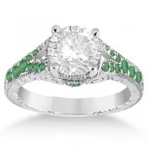 Antique Style Art Deco Emerald Engagement Ring Platinum (0.33ct)