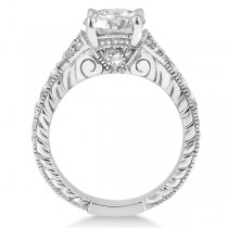 Antique Art Deco Round Lab Grown Diamond Engagement Ring 14k White Gold 1.50ct