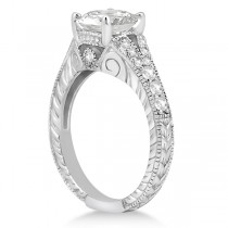 Antique Art Deco Round Lab Grown Diamond Engagement Ring 14k White Gold 1.50ct