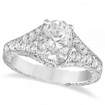 Antique Art Deco Oval Lab Grown Diamond Engagement Ring 14K White Gold (1.03ct)