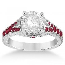Antique Style Art Deco Ruby Engagement Ring 18k White Gold (0.33ct)