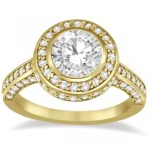 Diamond Pave Halo Engagement Ring Setting 18k Yellow Gold (1.06ct)