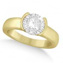 Half-Bezel Solitaire Engagement Ring Setting in 18k Yellow Gold