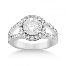 Split Shank Pave Halo Diamond Engagement Ring 18k White Gold (0.75ct)