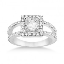 Princess Cut Halo Diamond Engagement Ring Setting Platinum (0.72ct)