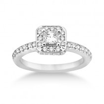 Princess Cut Halo Diamond Engagement Ring 14k White Gold (0.65ct)