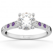 Cathedral Amethyst & Diamond Engagement Ring 18k White Gold (0.20ct)