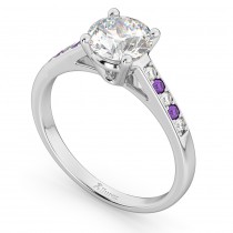 Cathedral Amethyst & Diamond Engagement Ring 18k White Gold (0.20ct)