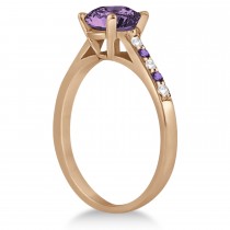 Cathedral Amethyst & Diamond Engagement Ring 14k Rose Gold (1.20ct)