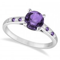 Cathedral Amethyst & Diamond Engagement Ring 14k White Gold (1.20ct)