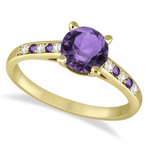 Cathedral Amethyst & Diamond Engagement Ring 14k Yellow Gold (1.20ct)