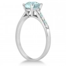Cathedral Aquamarine & Diamond Engagement Ring 14k White Gold (1.20ct)
