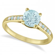 Cathedral Aquamarine & Diamond Engagement Ring 14k Yellow Gold (1.20ct)