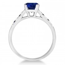 Cathedral Blue Sapphire & Diamond Engagement Ring 14k White Gold (1.20ct)