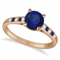 Cathedral Blue Sapphire & Diamond Engagement Ring 18k Rose Gold (1.20ct)