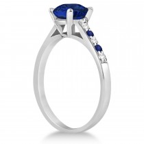 Cathedral Blue Sapphire & Diamond Engagement Ring 18k White Gold (1.20ct)