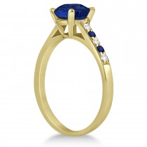 Cathedral Blue Sapphire & Diamond Engagement Ring 18k Yellow Gold (1.20ct)