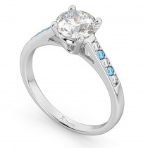 Cathedral Blue Topaz & Diamond Engagement Ring 14k White Gold (0.20ct)