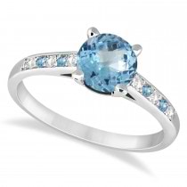 Cathedral Blue Topaz & Diamond Engagement Ring 14k White Gold (1.20ct)