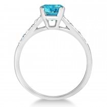 Cathedral Blue Topaz & Diamond Engagement Ring 14k White Gold (1.20ct)