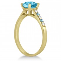 Cathedral Blue Topaz & Diamond Engagement Ring 14k Yellow Gold (1.20ct)