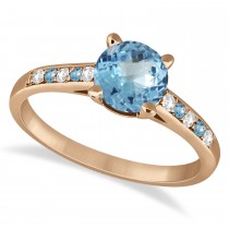 Cathedral Blue Topaz & Diamond Engagement Ring 18k Rose Gold (1.20ct)
