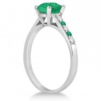 Cathedral Emerald & Diamond Engagement Ring 14k White Gold (1.20ct)