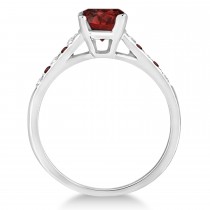 Cathedral Garnet & Diamond Engagement Ring 14k White Gold (1.20ct)