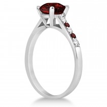 Cathedral Garnet & Diamond Engagement Ring 18k White Gold (1.20ct)