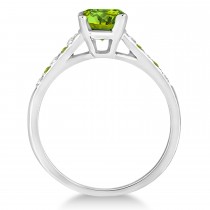 Cathedral Peridot & Diamond Engagement Ring 14k White Gold (1.20ct)