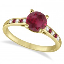 Cathedral Ruby & Diamond Engagement Ring 14k Yellow Gold (1.20ct)