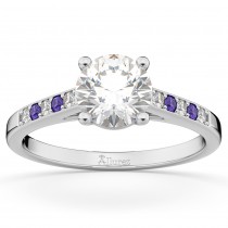 Cathedral Tanzanite & Diamond Engagement Ring 14k White Gold (0.20ct)