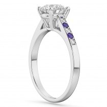 Cathedral Tanzanite & Diamond Engagement Ring 14k White Gold (0.20ct)