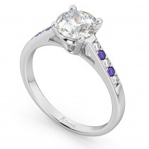 Cathedral Tanzanite & Diamond Engagement Ring 18k White Gold (0.20ct)