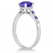 Cathedral Tanzanite & Diamond Engagement Ring 14k White Gold (1.20ct)