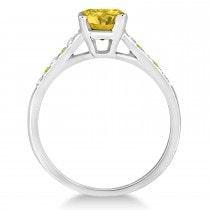 Cathedral Yellow Sapphire & Diamond Engagement Ring 14k White Gold (1.20ct)