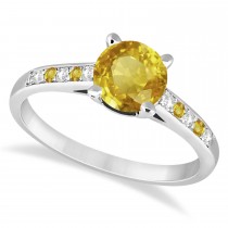 Cathedral Yellow Sapphire & Diamond Engagement Ring 18k White Gold (1.20ct)